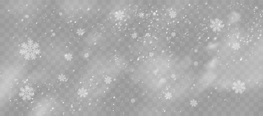 Obraz premium Magical Winter Snowflakes: Transparent Backgrounds and Snowstorm Scenery for January and February Themes