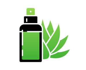 Aloe Vera Spray Bottle Icon with Flower, Design element Organic Skincare Branding