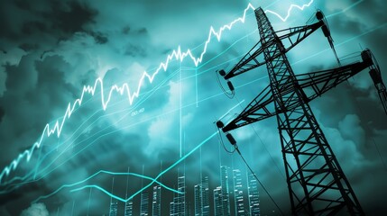 Realistic image of a rising stock chart depicting energy price trends and fluctuations