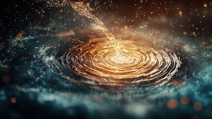   Close-up of water droplet in pond with distant star in sky
