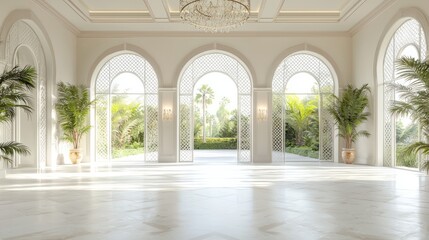 Obraz premium Opulent Arabian Islamic Foyer with Chandelier and Tile Work | 3D Render Interior Design Artwork
