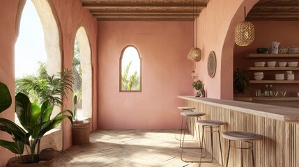 Fototapeta premium Luxurious Arabian Islamic Breakfast Bar with Traditional Ceramics in Ultra-Detailed 3D Render