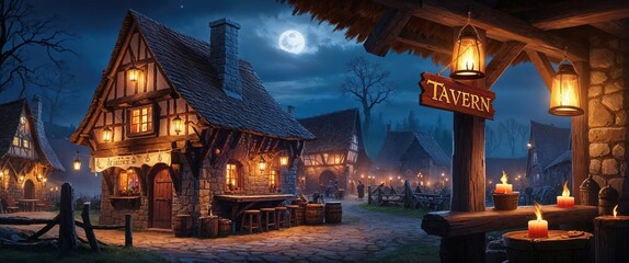 Rustic Tavern at Night