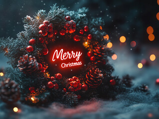 Świąteczne dekoracje - Podświetlony na czerwono napis Merry Christmas © Silent26