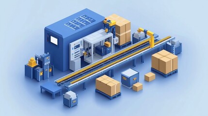 Automated Manufacturing Plant: Isometric 3D Rendering of a Modern Factory Workflow
