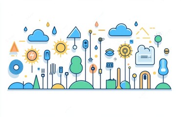 Obraz premium Colorful flat illustration of weather and nature elements