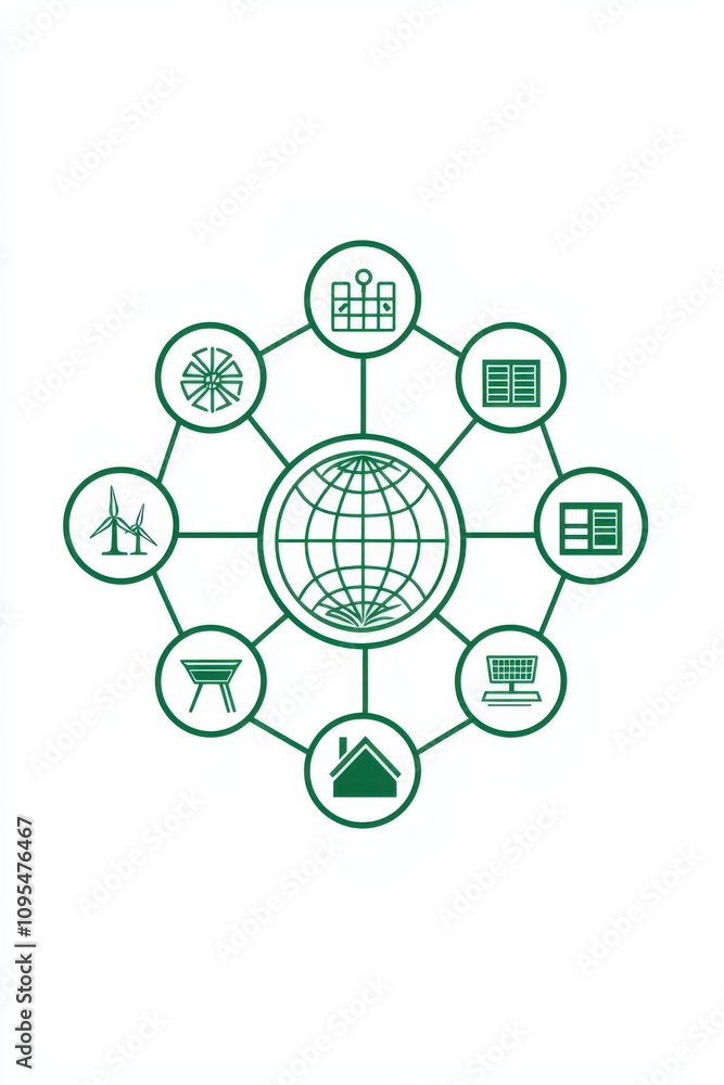 Aufkleber simple green icon with network of interconnected circles