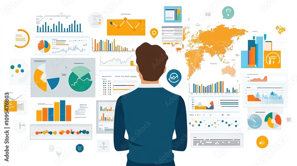 Aufkleber data analyst reviewing global business metrics dashboard