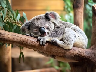 Obraz premium A cute koala bear sleeping on a branch