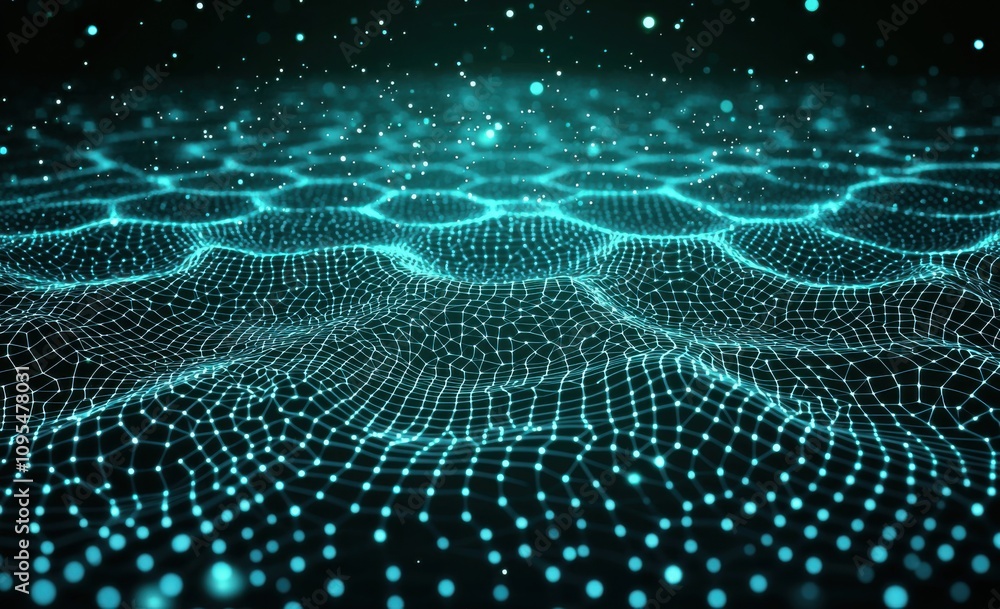 Poster Abstract futuristic background with glowing hexagonal grid pattern