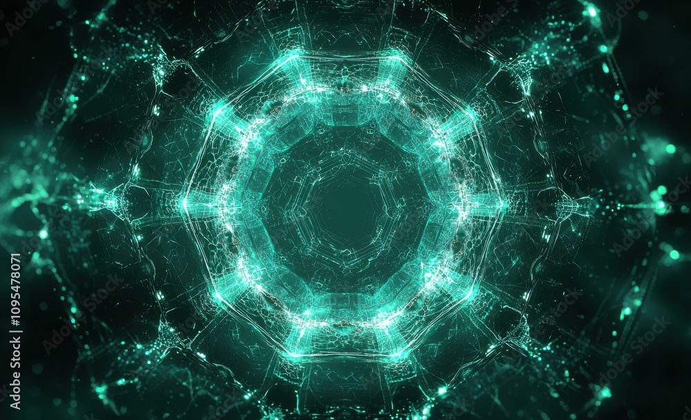 Poster futuristic abstract background with glowing hexagonal pattern in teal hues