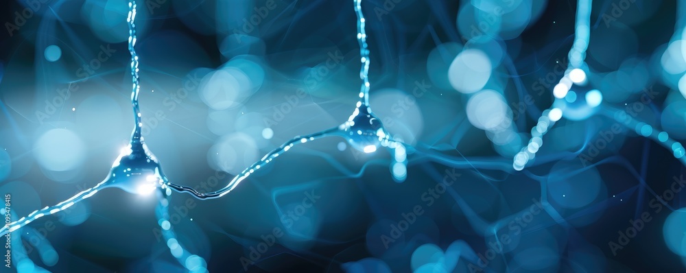 Poster a close-up view of interconnected droplets of water, creating a mesmerizing network of light and ref