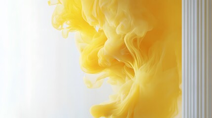 A yellow smoke with black edges, swirling and rising from the bottom of an all-white background