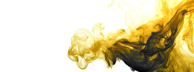 A yellow smoke with black edges, swirling and rising from the bottom of an all-white background