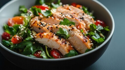 Delicious homemade Asian cranberry chicken salad with vibrant toppings in an elegant composition