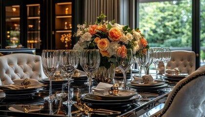 Sophisticated, refined dining space with bespoke furniture