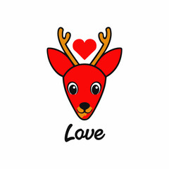 cute deer head vector illustration with text love with white background 