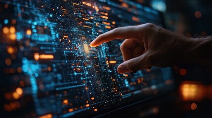 Obraz premium Digital Innovation: A Hand Interacting with Futuristic Technology Interface