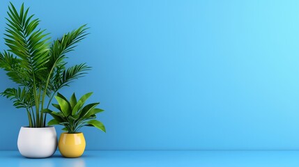 Obraz premium Modern Office Interior with Blank Wall, Elegant Decor, and Lush Greenery,3D rendering
