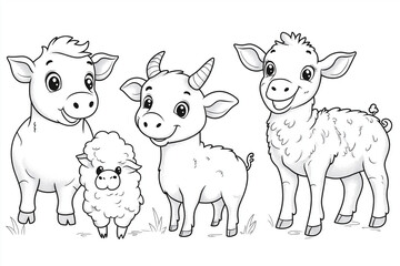 Obraz premium animaux de la ferme, coloriage enfant, à imprimer, noir et blanc, activité, dessin, illustration, coloré, mignon, tout-petits, adorable, joli, fun, loisir, jeu, jouet, art, enfance, jeunesse