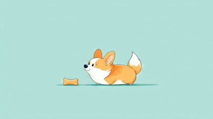 Obraz premium A brown-and-white dog rests atop a blue floor with a bone in its mouth