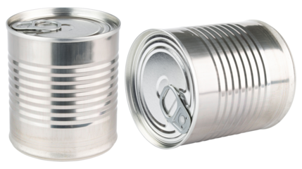 Can. Food sealed can. Steel and tin cans. Canned food. Metal container. Preserving can. Conserved product. Condensed milk, soup, fish, drink. Food Store. Object on isolated background