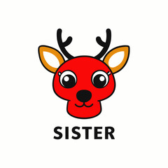 cute deer head vector illustration with text sister with white background 