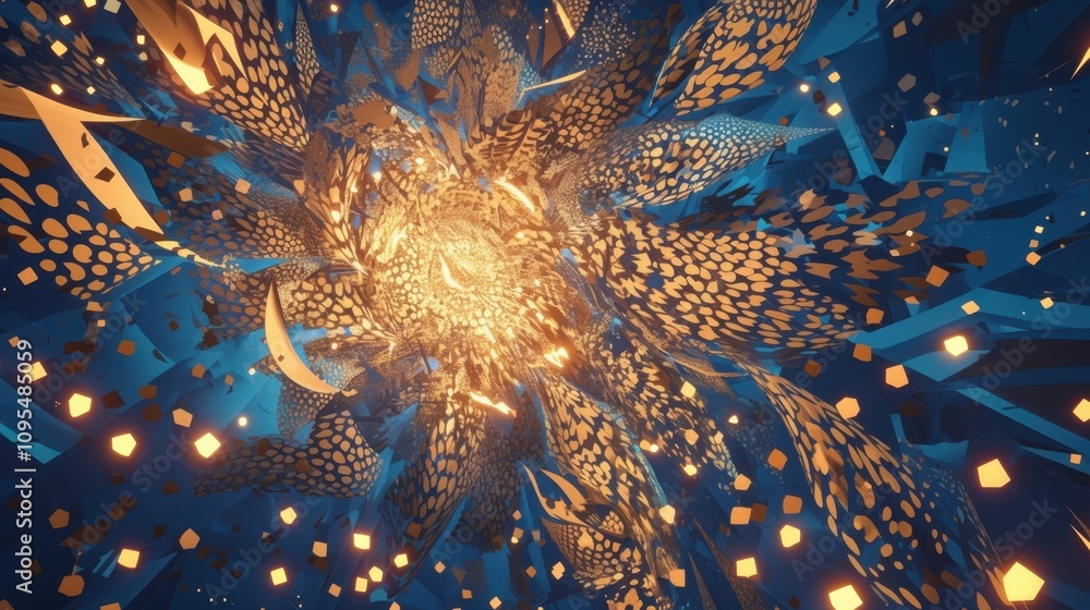 Aufkleber a luminous mosaic of abstract shapes intricately arranged in a kaleidoscopic pattern that exudes a s