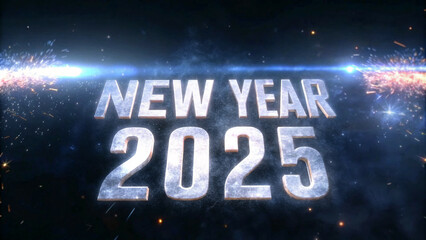 Dynamic vector design of New Year 2025 celebration, featuring fireworks, bold typography, and shimmering metallic gradients, ideal for event promotions and posters