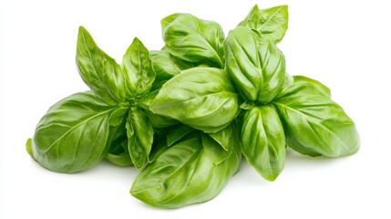 Fototapeta premium A bunch of fresh basil leaves with their bright green color and aromatic scent, Each leaf's fragrant aroma and delicate texture captured with precision