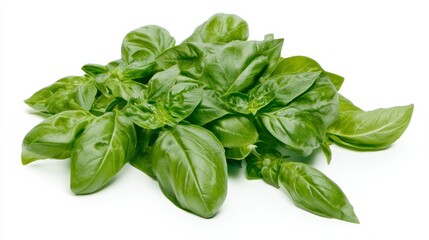 Fototapeta premium A bunch of fresh basil leaves with their vibrant green color and smooth texture, Each leaf’s bright green color and subtle imperfections captured with precision