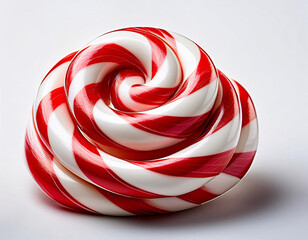 A festive candy cane twisted into a spiral, reminiscent of a holiday rose