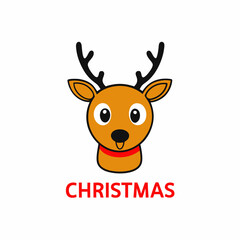 cute deer head vector illustration with text Christmas with white background 