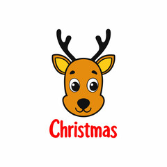 cute deer head vector illustration with text Christmas with white background 