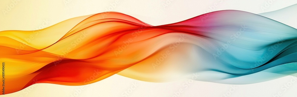 Poster vibrant abstract wave patterns in warm orange, red, and cool blue tones creating a dynamic and artis