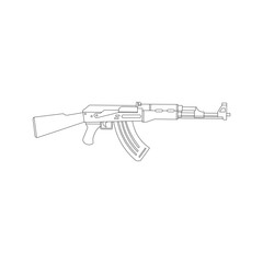 Hand drawn kids drawing AK 47 Assault rifle cartoon isolated