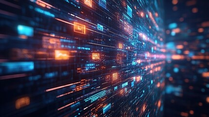 Fototapeta premium Digital Data Stream: A Futuristic Visualization of Cyberspace