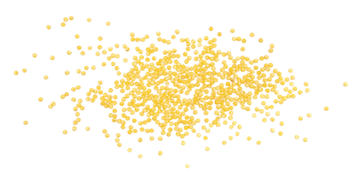  Peeled yellow millet seeds, organic food product isolated on white 
