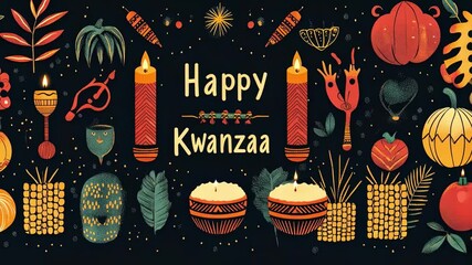 Happy kwanzaa greeting card design with colorful symbols and traditional elements celebrating the spirit of kwanzaa - Powered by Adobe