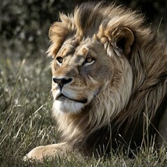 Fototapeta premium Majestic Lion in Grassland