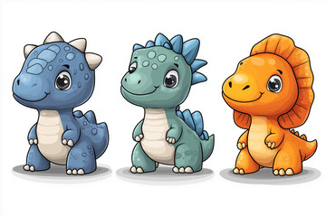 Naklejka premium dinosaures illustration, dessin, coloré, mignon, tout-petits, adorable, joli, fun, loisir, jeu, jouet, art, enfance, jeunesse