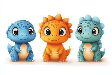 Naklejka premium dinosaures illustration, dessin, coloré, mignon, tout-petits, adorable, joli, fun, loisir, jeu, jouet, art, enfance, jeunesse