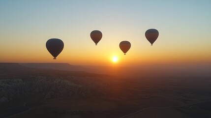 Fototapeta premium Aerial sunrise view of hot air balloons in Cappadocia, Turkey