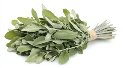 A bunch of fresh sage with its soft gray-green leaves and aromatic scent, Each leaf’s earthy flavor and culinary versatility captured with precision