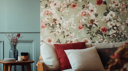 Vintage floral wallpaper with delicate, muted blossoms