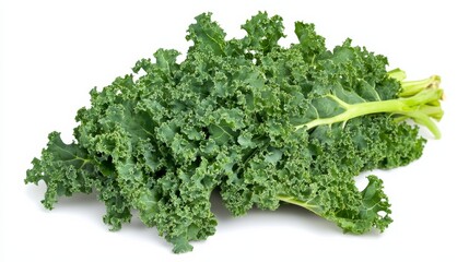 A bundle of fresh kale leaves with their dark green color and robust flavor, Each leaf's nutrient-rich profile and hearty texture captured with precision