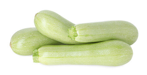 Many fresh ripe zucchinis isolated on white