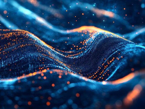 A digital storm of data streams and pixel-like shapes - Powered by Adobe