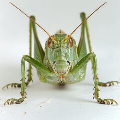 Great green bush cricket  Tettigonia viridissima  in front of white background