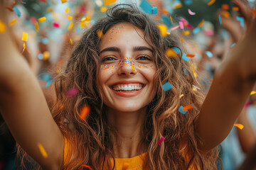 A corporate awards ceremony where employees celebrate achievements in a cheerful and vibrant setting